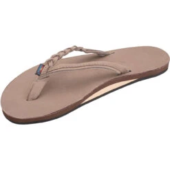 Rainbow Flirty Braidy Ladies Single Layer Premier Leather Sandal With Arch Support - Dark Brown